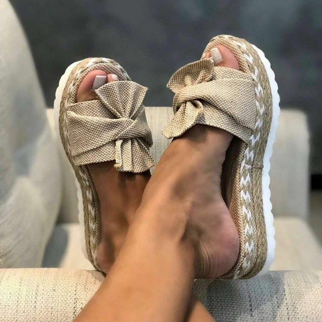 Mia Sandals | Women’s Woven Wedge Sandals with Bow Detail