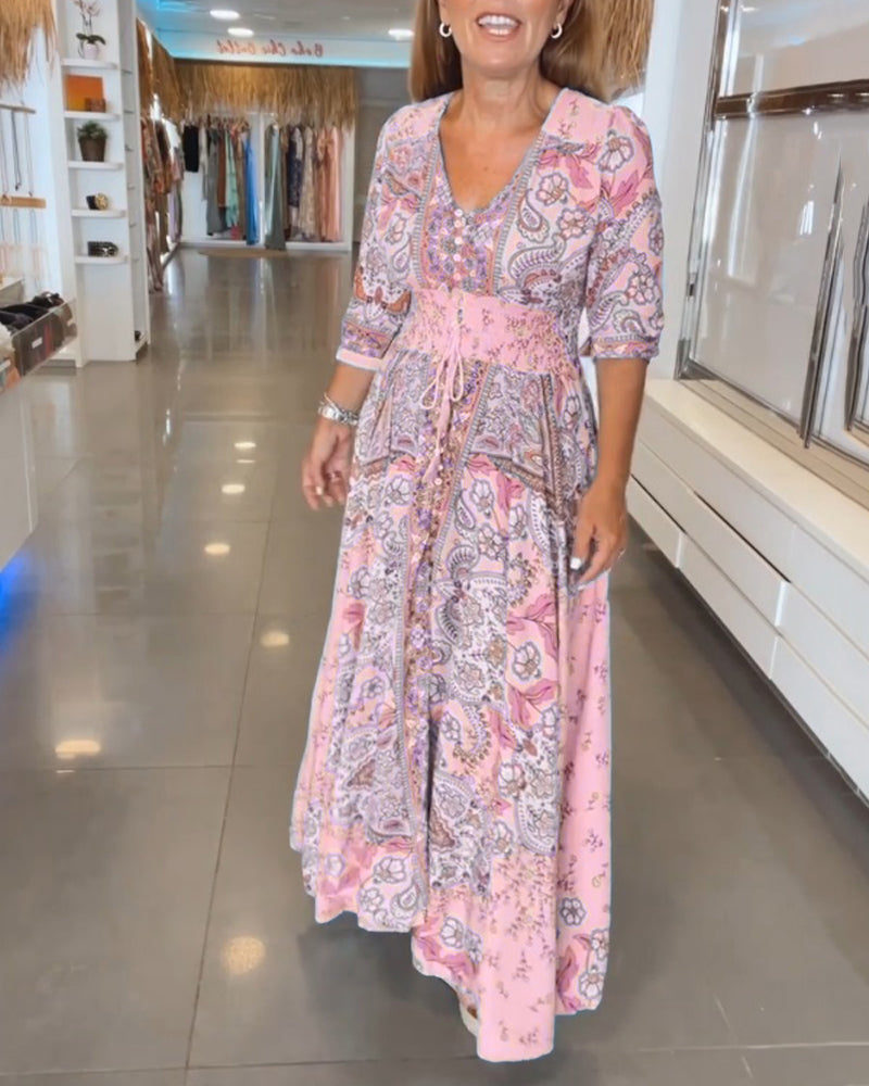 Helia | Women’s Floral Maxi Dress with V-Neck
