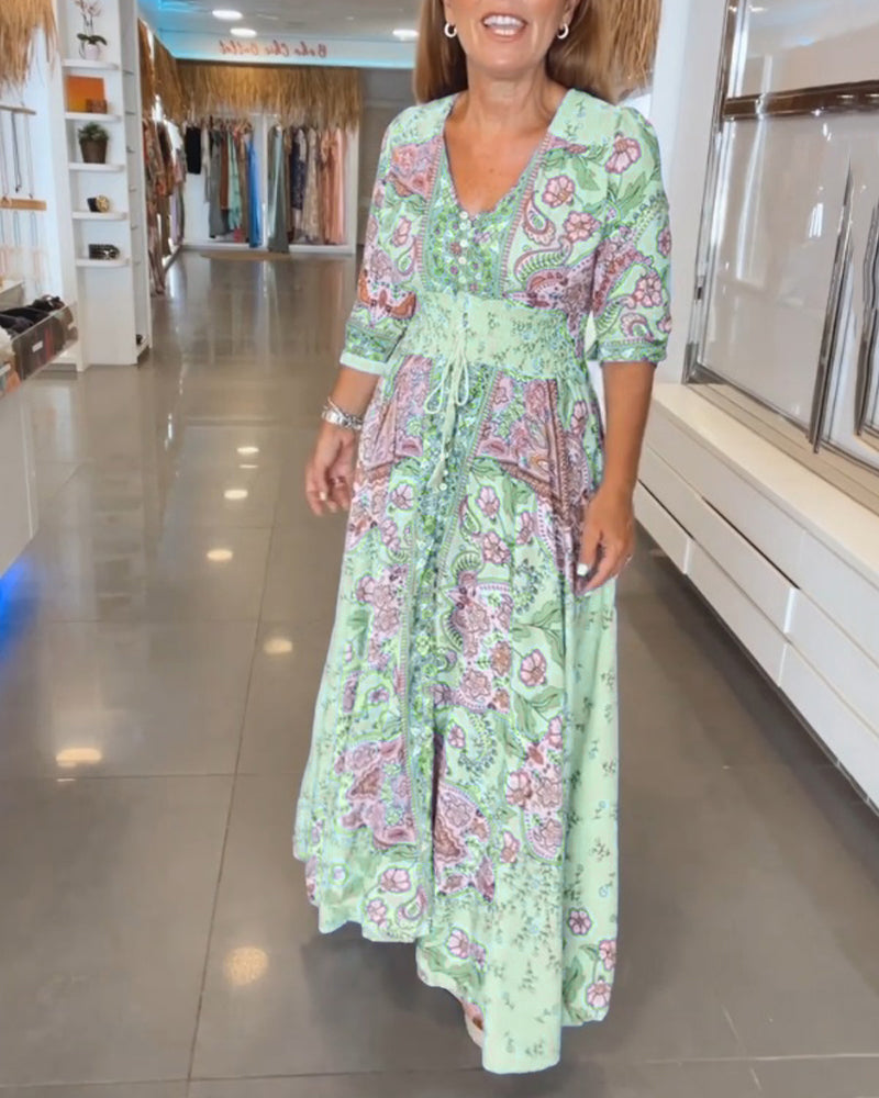 Helia | Women’s Floral Maxi Dress with V-Neck