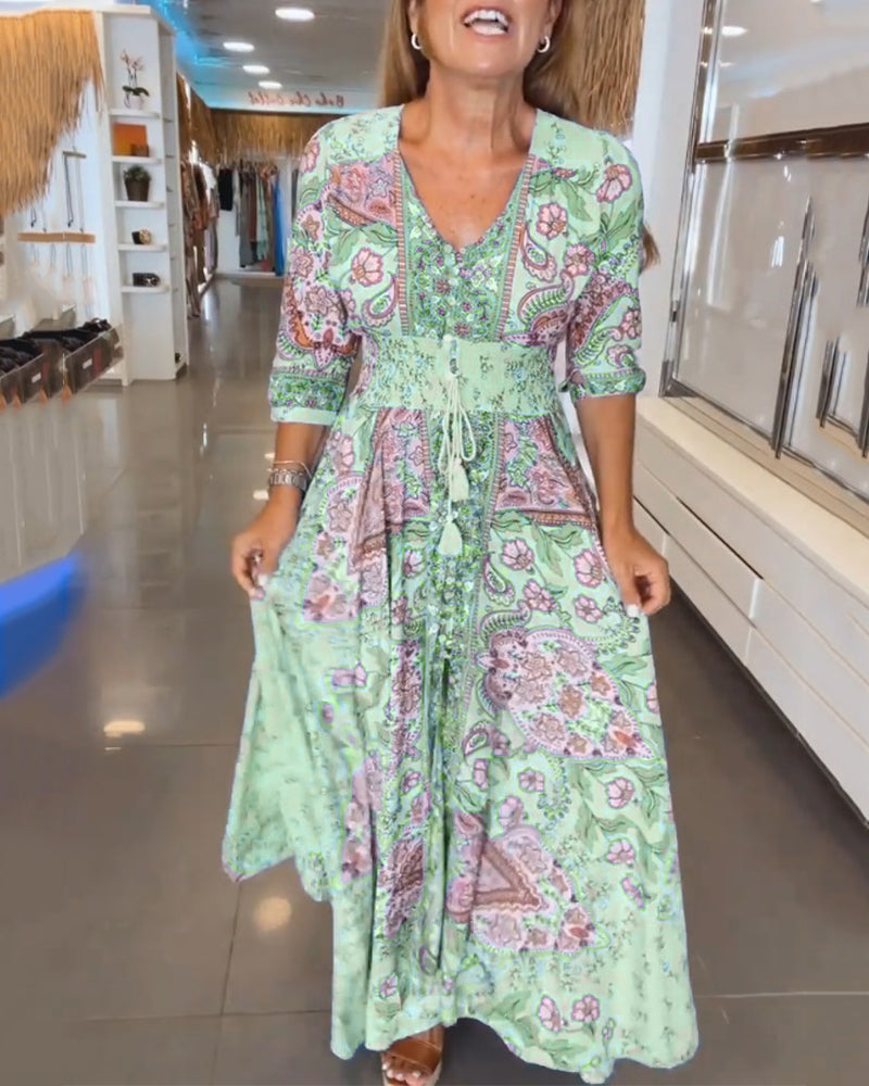 Helia | Women’s Floral Maxi Dress with V-Neck