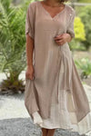 Fauna | Women's Layered V-Neck Short Sleeve Asymmetric Midi Dress