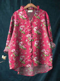 Ophelia | Women’s Floral Blouse with Ruffle Neck