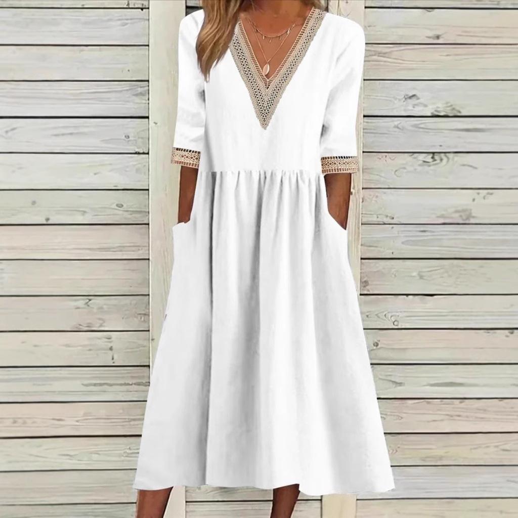 Aleda | Women’s Collar Mid-Length Dress with Lace Collar