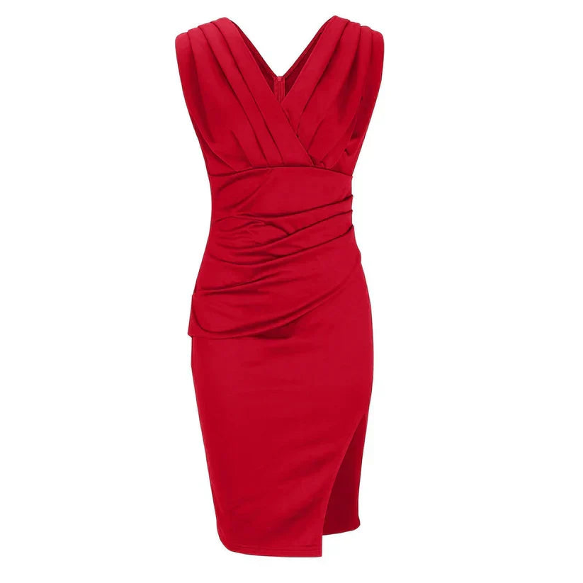 Moana | Women’s Pleated V-Neck Dress with Vertical Pleats