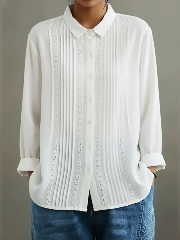 Clara | Women’s Pintuck Blouse with Lace Detail
