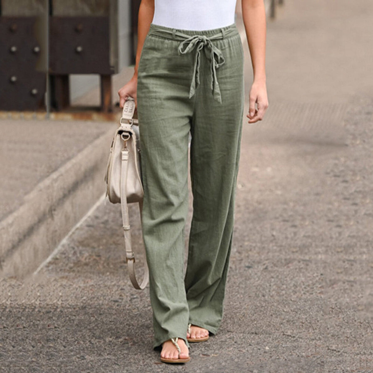 Lena | Women’s High-Waist Wide-Leg Trousers with Tie