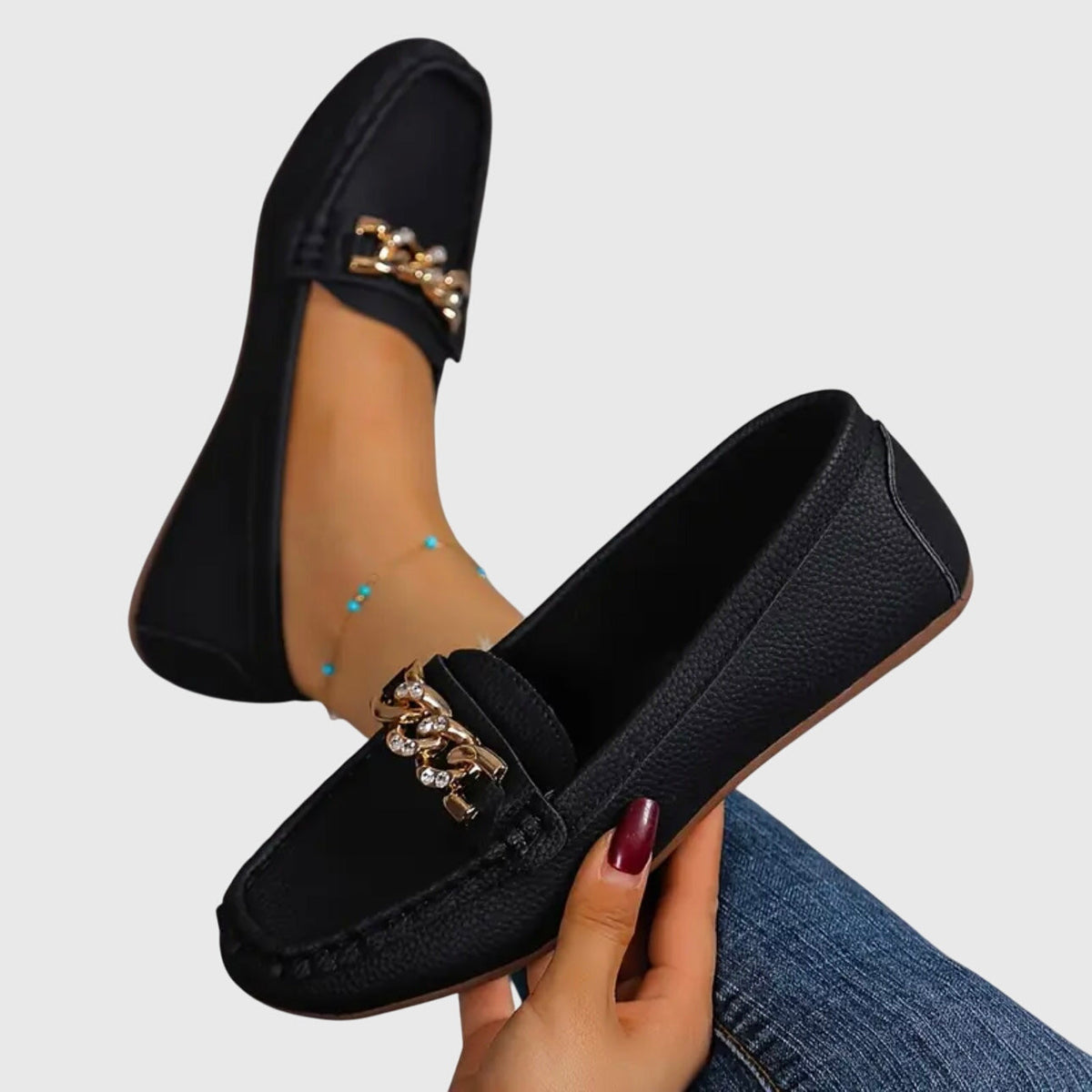 Luna | Women’s Gold Chain Loafers with Round Toe