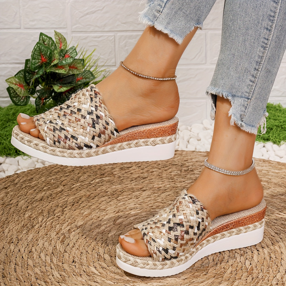 Solari | Women’s Woven Wedge Sandals with Cushioned Insole