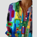 Marjorie | Women’s Geometric Pattern Blouse with Graceful Drape
