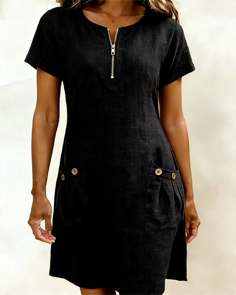 Pippa | Women’s Zip-Neck A-Line Mini Dress with Pockets