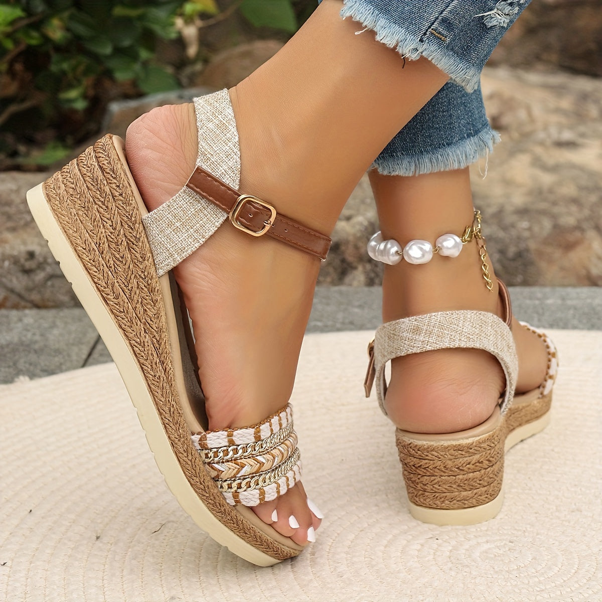Amara | Women’s Woven Wedge Sandals with Cushioned Footbed