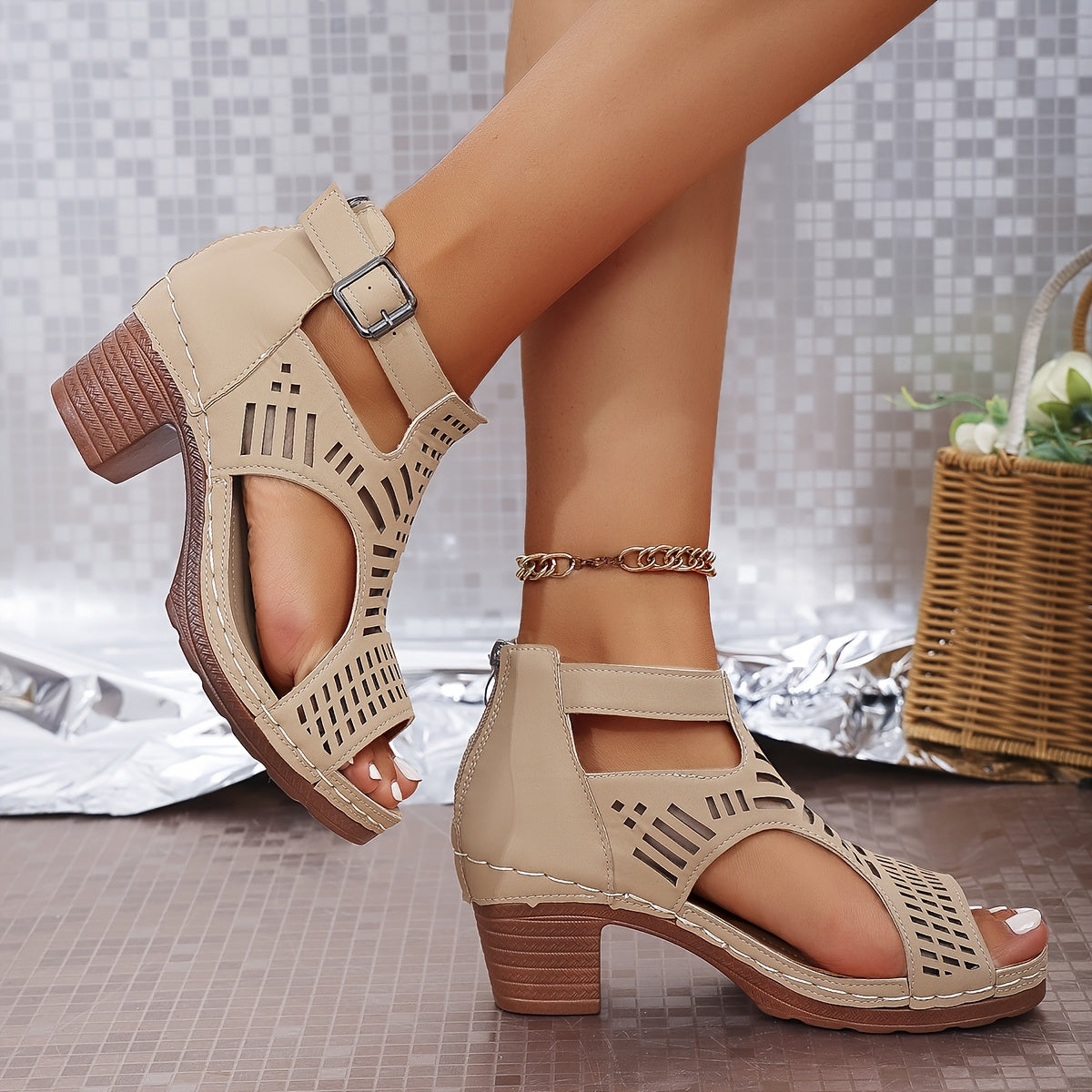 Nova | Women’s Cutout Block Heel Sandals with Comfort