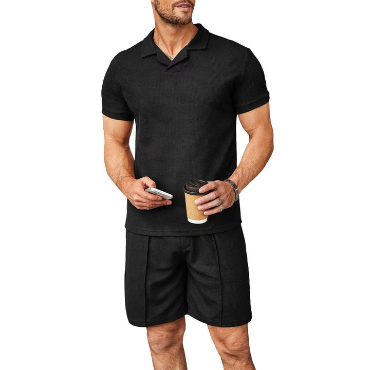 Grady Thornton | Waffle Knit Polo Shirt &amp; Shorts Set For Men