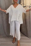 Cleo | Women's Two-Piece Set Wide Leg Pants V-Neck Top