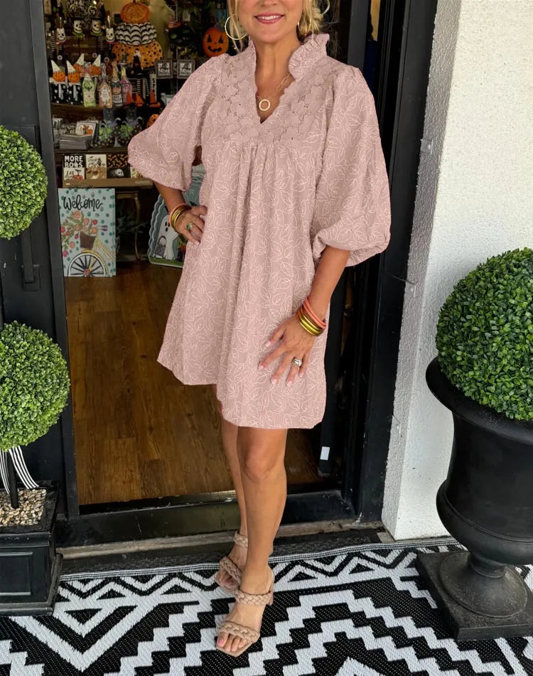 Tesia | Women’s Jacquard Mini Dress with Puff Sleeves