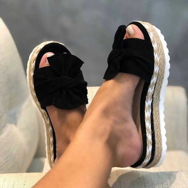 Mia Sandals | Women’s Woven Wedge Sandals with Bow Detail