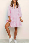 Daisy | Women's Striped Smocked Waist Mini Dress 3/4 Sleeve Tiered Hem