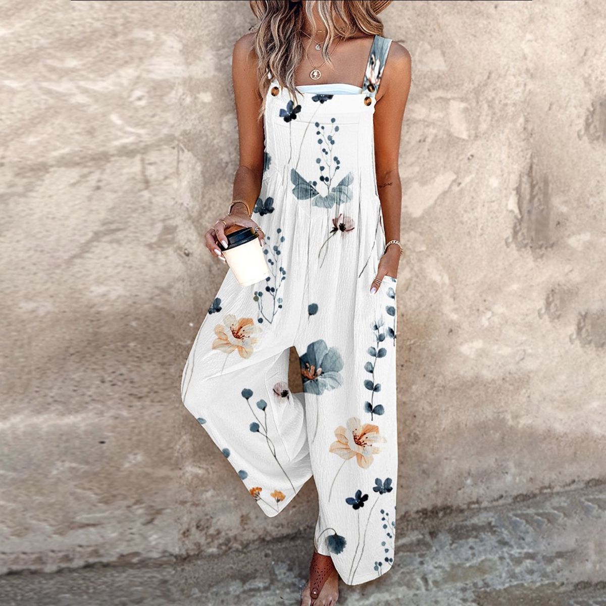Indira | Women’s Floral Wide-Leg Jumpsuit with Adjustable Straps