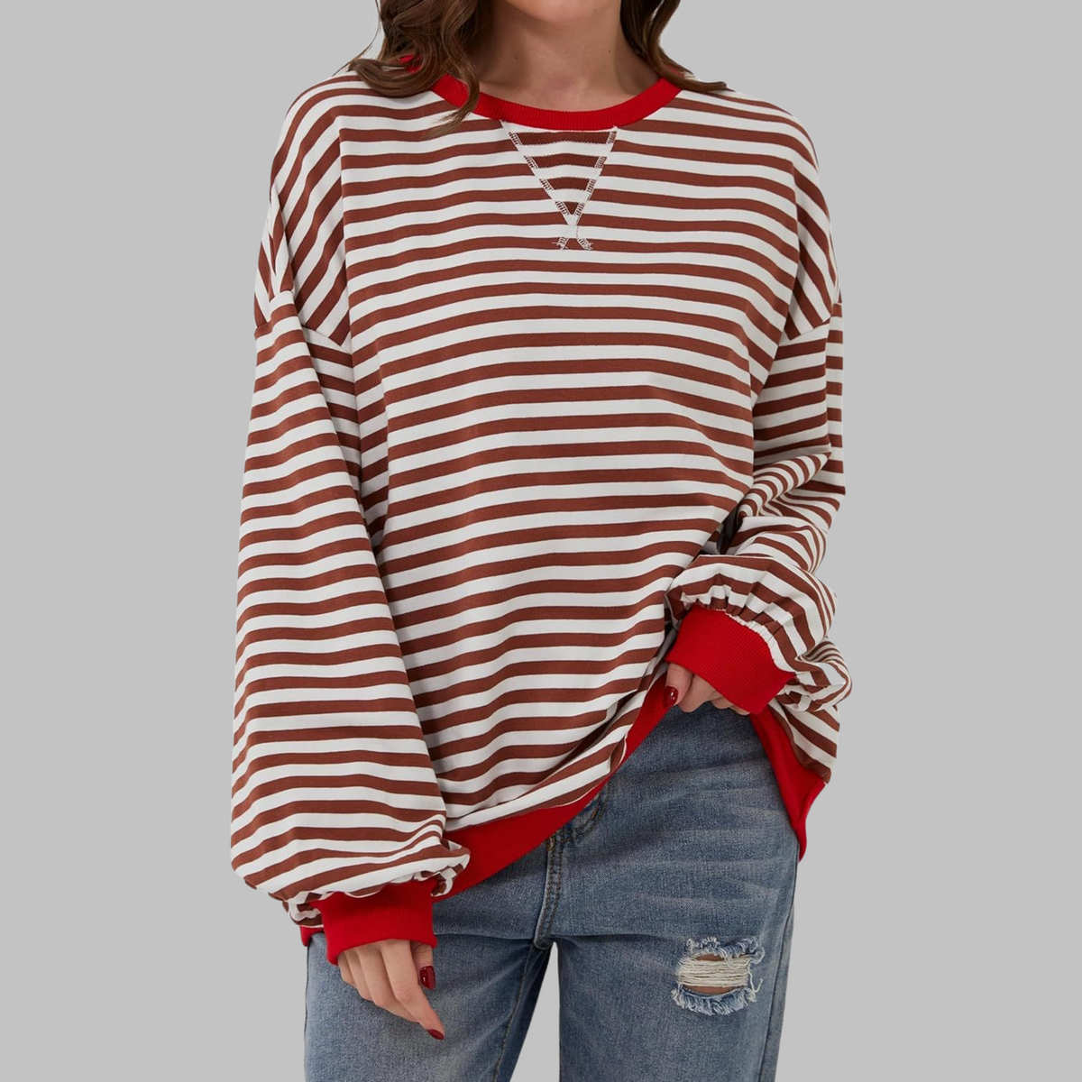 Remi | Women’s Oversized Striped Sweatshirt with Crew Neck