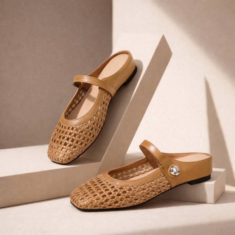 Mira | Women’s Woven Mule Flats with Strap