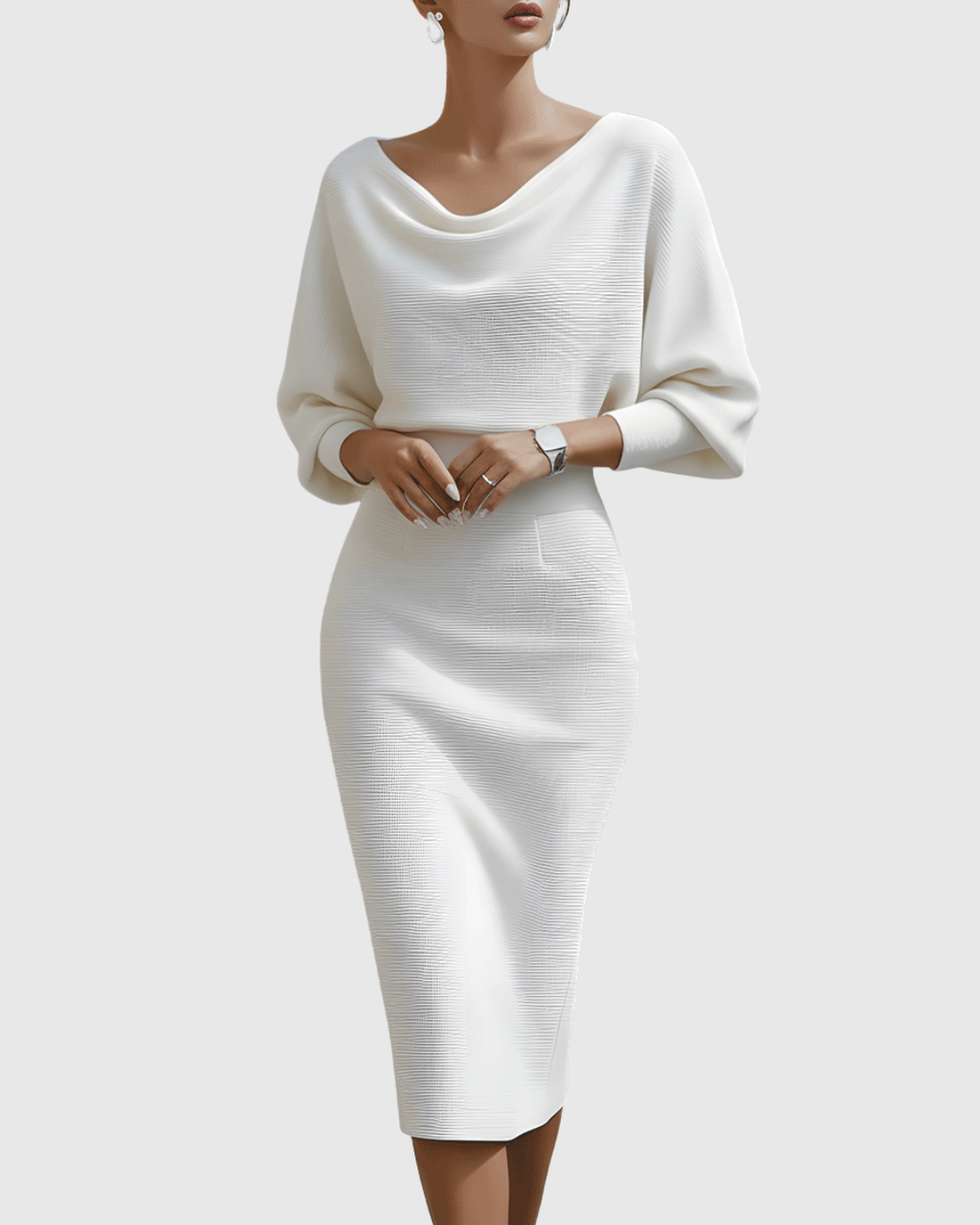 Celeste | Women’s Cowl Neck Midi Dress with Batwing