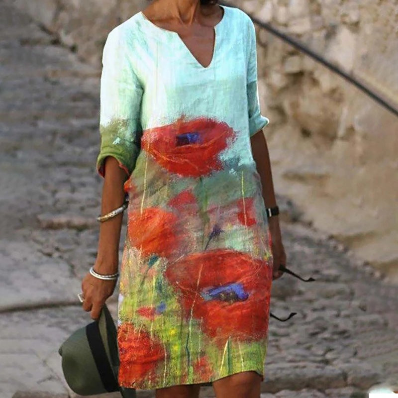 Karen | Women’s Floral Print Dress with Soft Draping