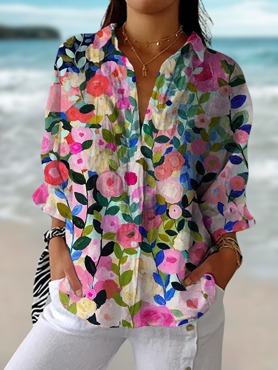 Frida | Women’s Floral Print Blouse with Pockets