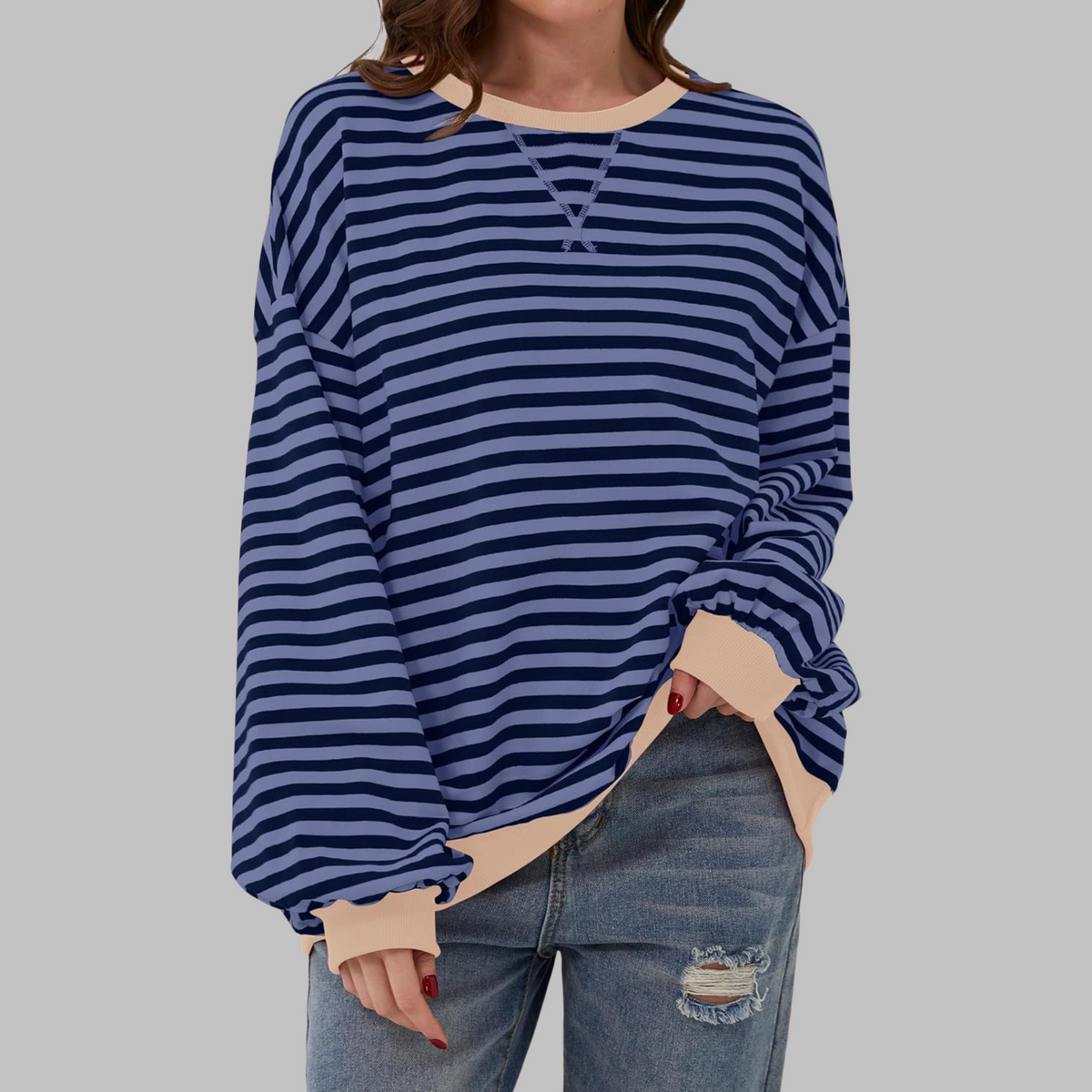 Remi | Women’s Oversized Striped Sweatshirt with Crew Neck