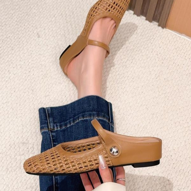 Mira | Women’s Woven Mule Flats with Strap