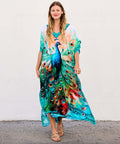 Ava | Women’s Loose Caftan Dress with Peacock Print