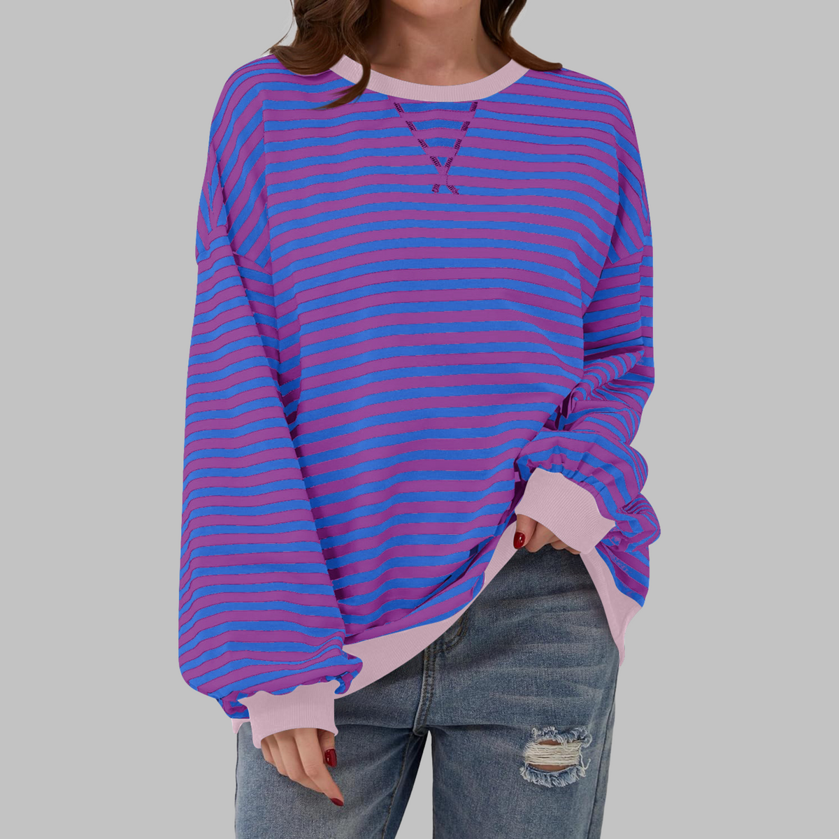 Remi | Women’s Oversized Striped Sweatshirt with Crew Neck