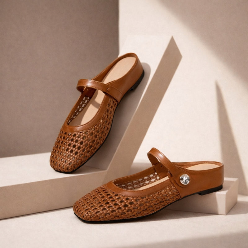 Mira | Women’s Woven Mule Flats with Strap