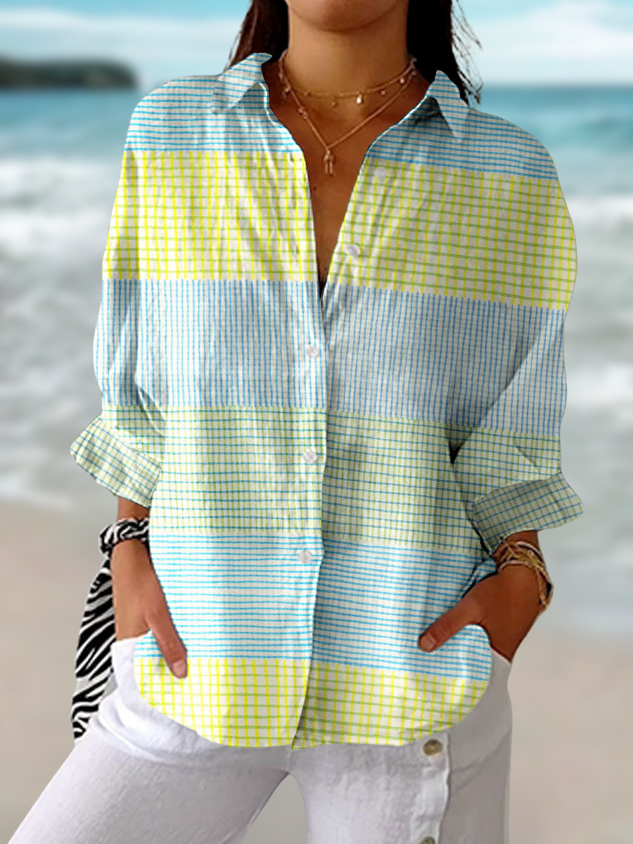 Filippa | Women’s Pastel Grid Blouse with Relaxed Fit