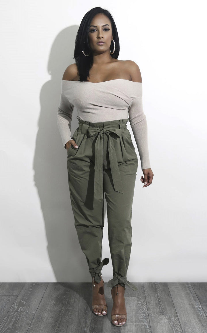 Verity Lawson | High-Waist Paperbag Pants With Tie Belt For Women