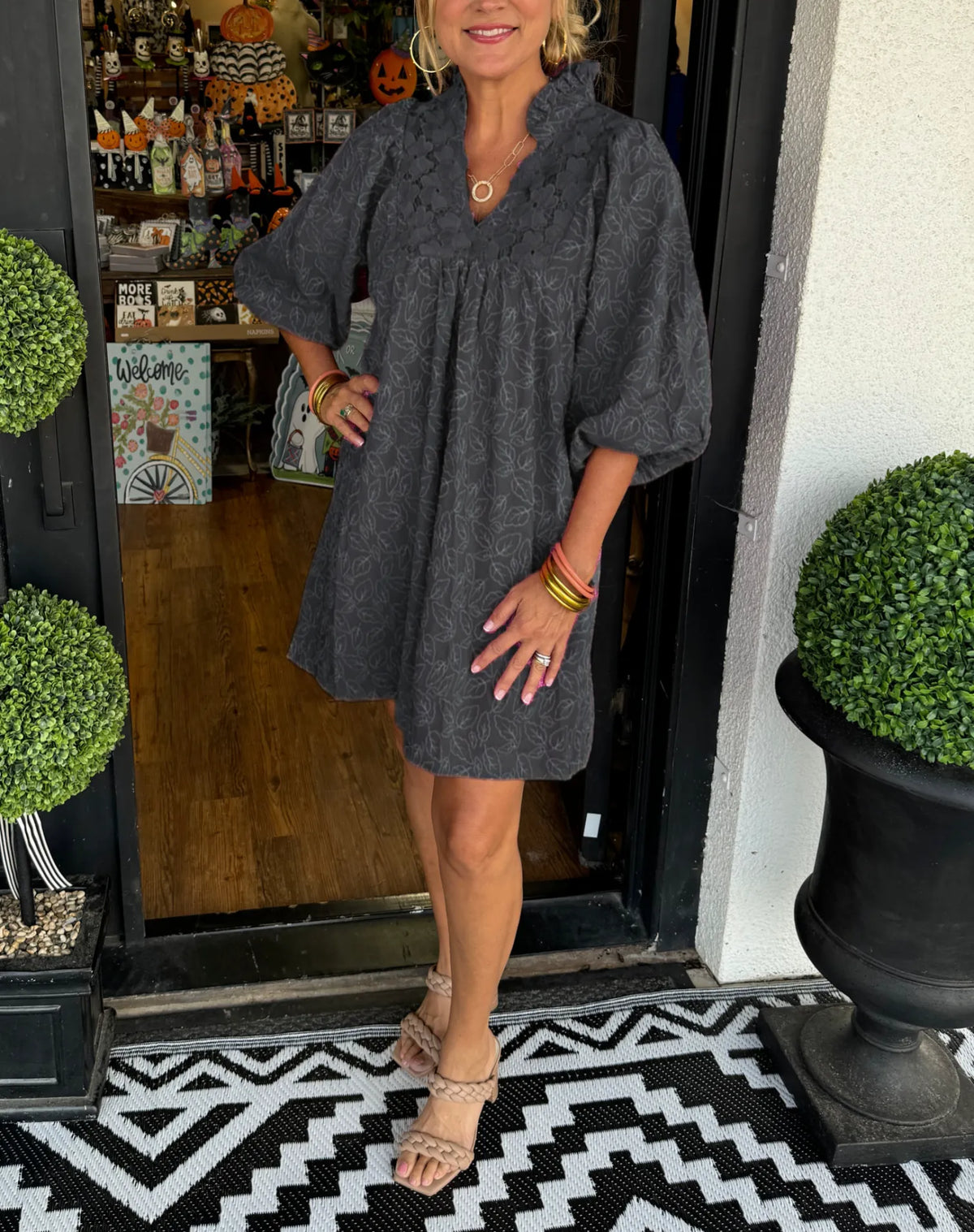 Tesia | Women’s Jacquard Mini Dress with Puff Sleeves