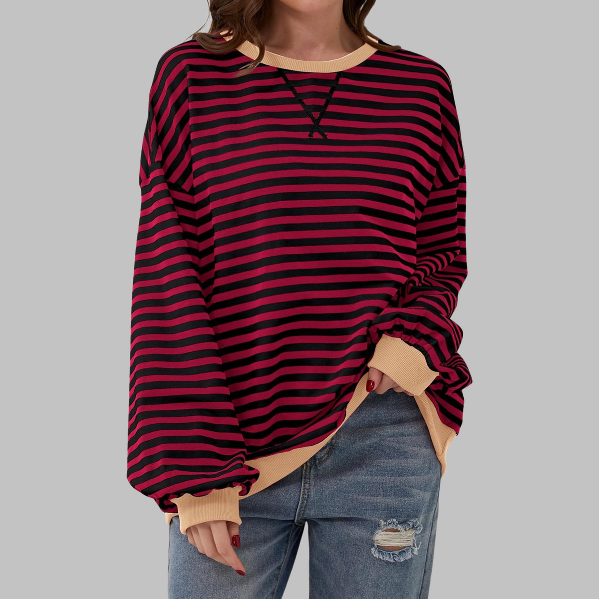 Remi | Women’s Oversized Striped Sweatshirt with Crew Neck
