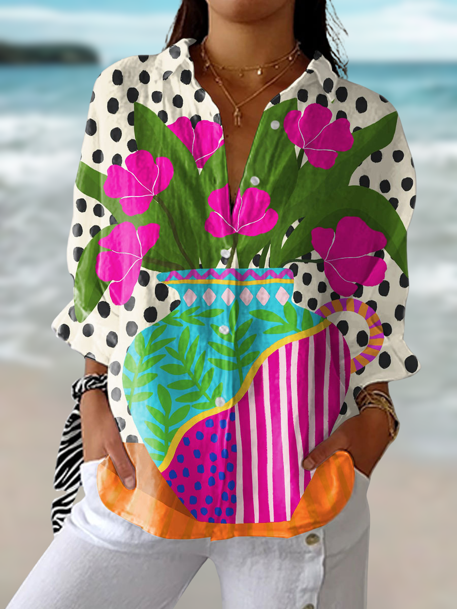 Amara | Women’s Blooming Vase Blouse with Floral Print