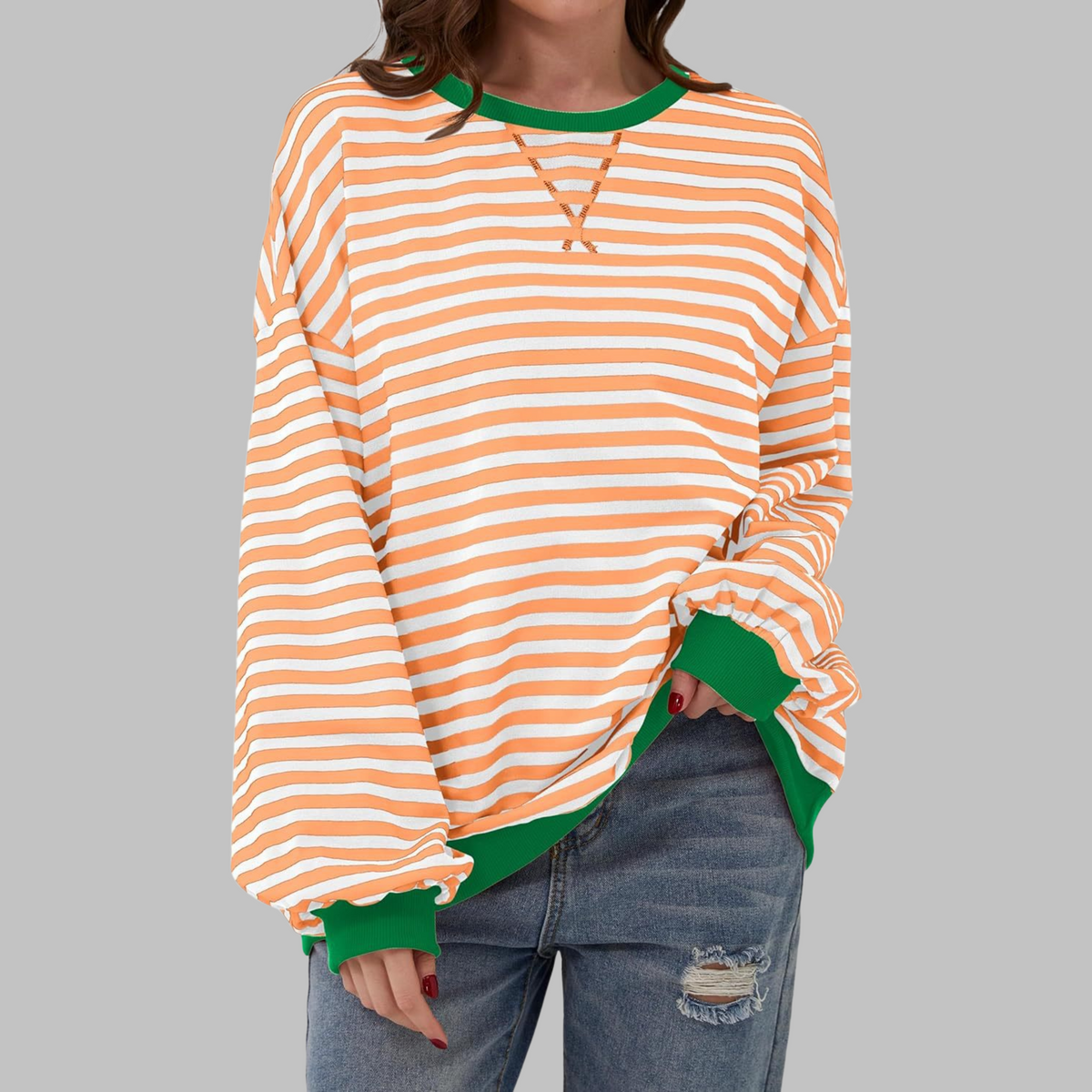 Remi | Women’s Oversized Striped Sweatshirt with Crew Neck