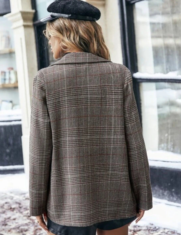 Molly Gordon | Plaid Single-Button Blazer Jacket For Women
