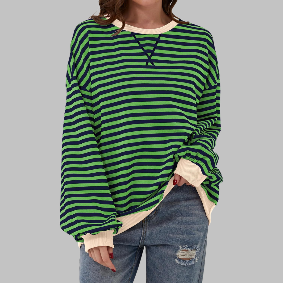 Remi | Women’s Oversized Striped Sweatshirt with Crew Neck