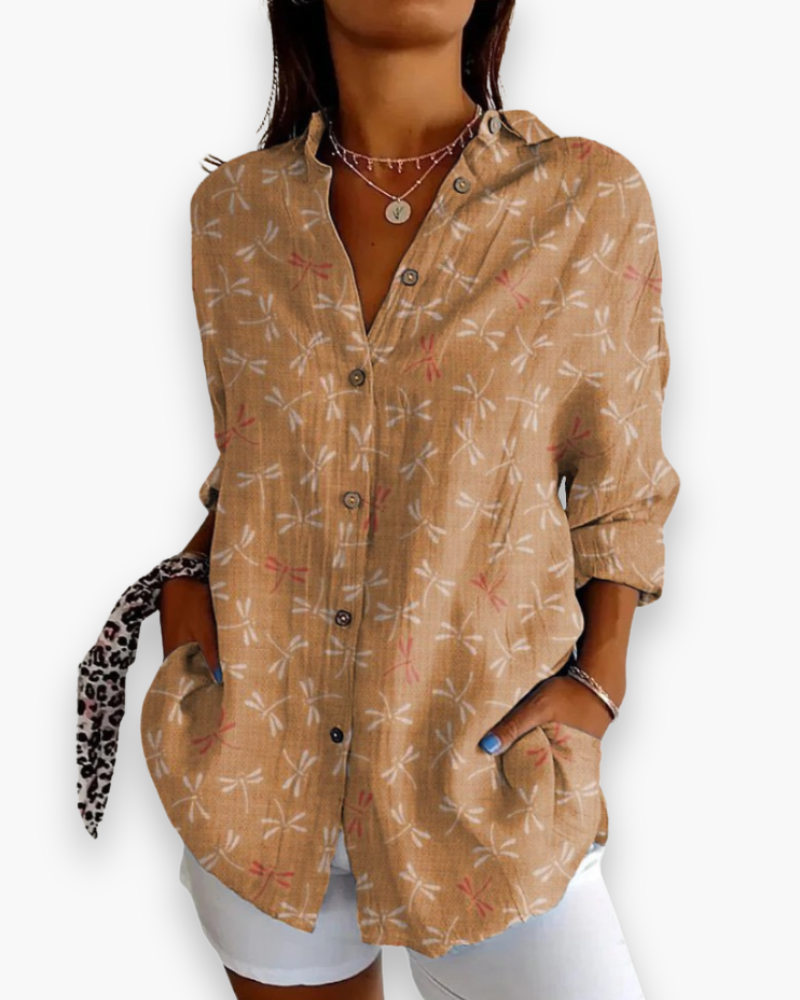 Nova | Women's Printed Long Sleeve Shirt with Embroidery
