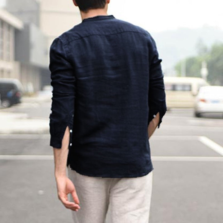 Thomas Kelly | Linen Band Collar Shirt For Men