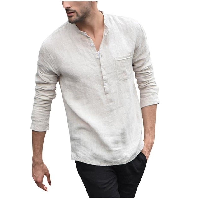 Thomas Kelly | Linen Band Collar Shirt For Men