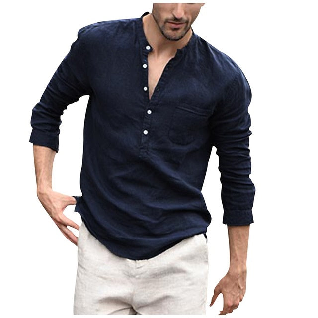 Thomas Kelly | Linen Band Collar Shirt For Men
