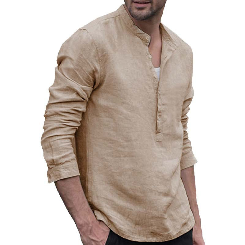 Thomas Kelly | Linen Band Collar Shirt For Men