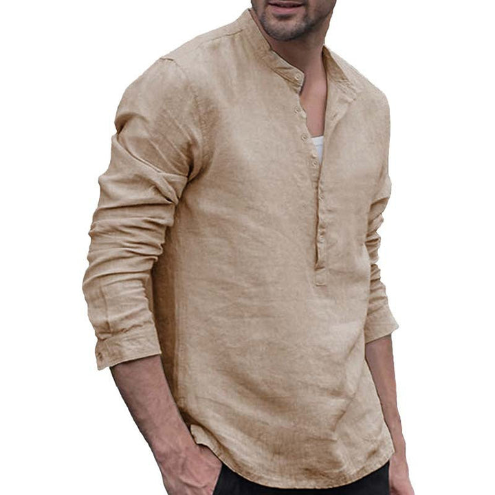 Thomas Kelly | Linen Band Collar Shirt For Men
