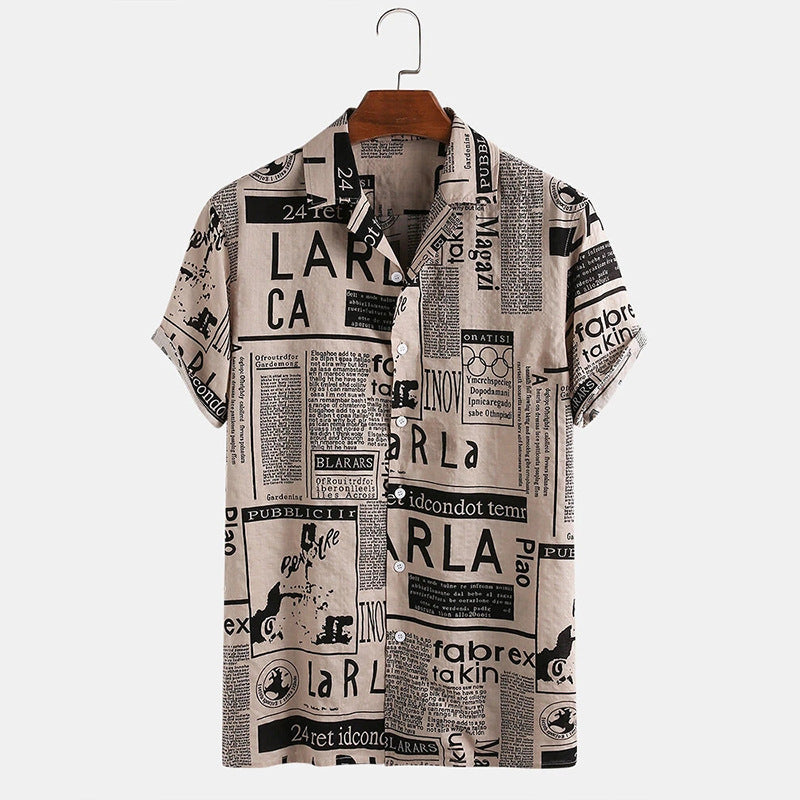 Riley Thompson | Vintage Newspaper Print Hawaiian Shirt For Men
