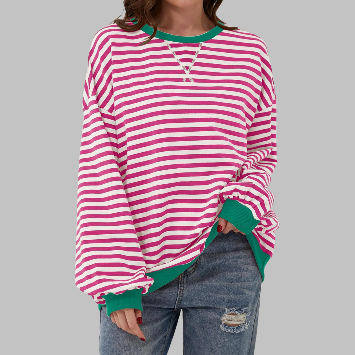 Remi | Women’s Oversized Striped Sweatshirt with Crew Neck