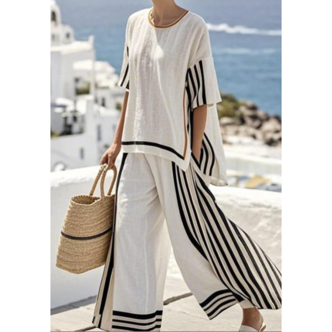 Isabelle | Women’s Striped Two-Piece Set with Waist-Defining Comfort