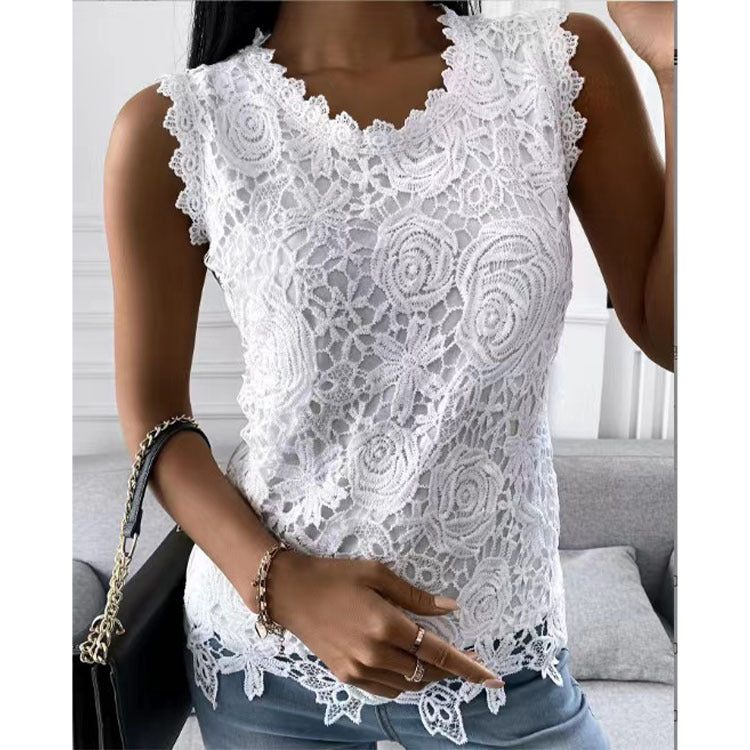 Emma White | Floral Lace Sleeveless Top For Women